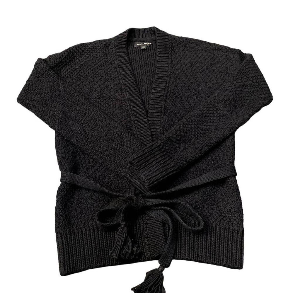 Banana Republic Black Wool Blend Open Front Belt Cardigan size XS